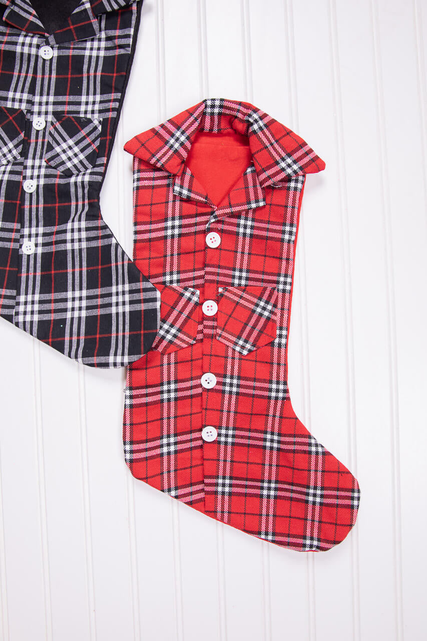 Red Black White Plaid 20” Plaid Lumberjack Shirt Stocking