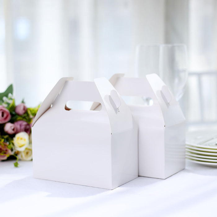 25 Pack Classic White Party Favor Gift Tote Gable Box Bags, Candy Treat Boxes 6"x3.5"x7"
