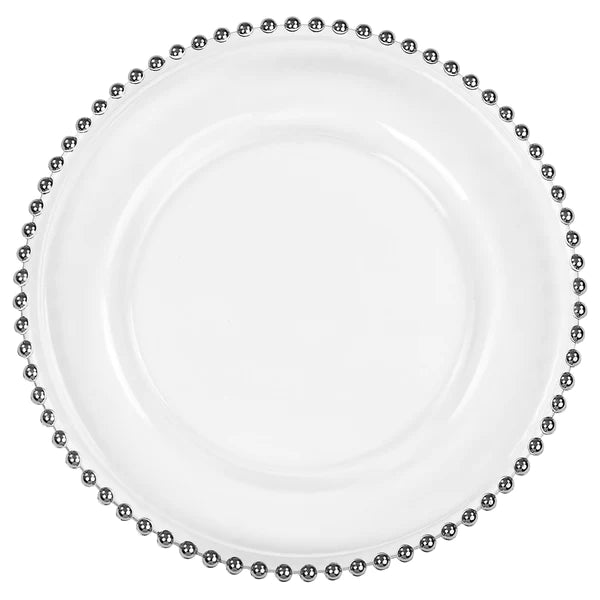 Beaded Glass Charger Plate - Silver trim