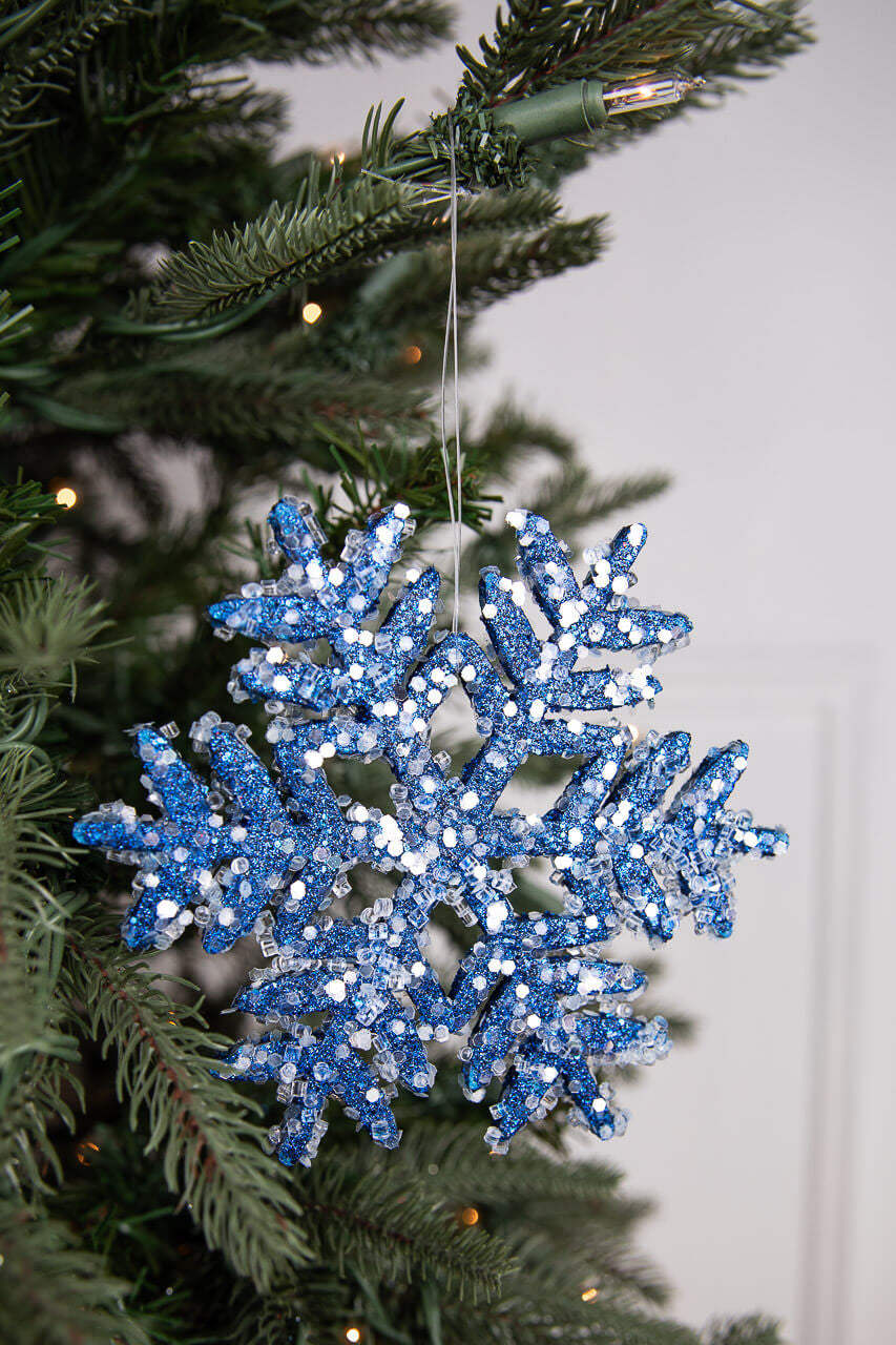 Set Of Three 6” Iced Glitter Snowflake Christmas Ornament - Blue