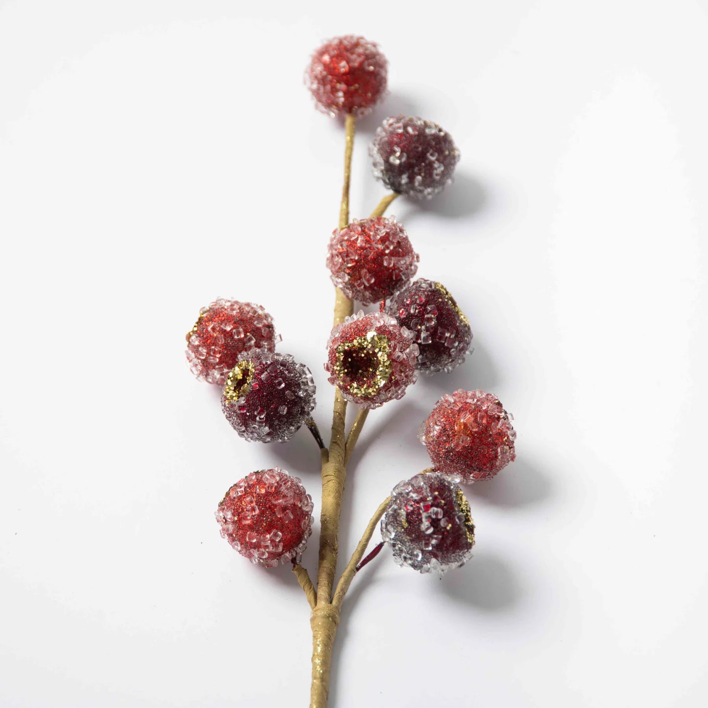Red & Burgundy Sugar Berry Iced Seed Pod Faux Christmas Holiday Stem - 20"