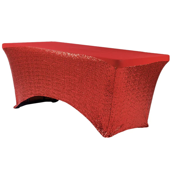 Glitz Sequin Spandex Table Cover 6 FT Rectangular - Apple Red
