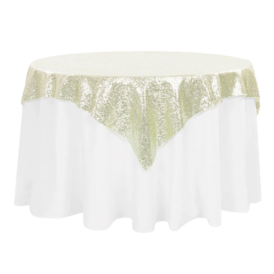 Glitz Sequin Tablecloth Overlay Topper 54"x54" Square - Ivory