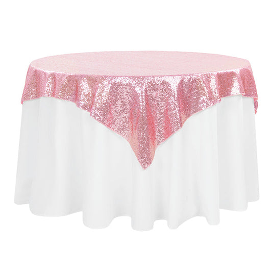 Glitz Sequin Tablecloth Overlay Topper 54"x54" Square - Pink