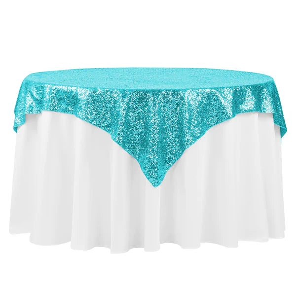 Glitz Sequin Tablecloth Overlay Topper 54"x54" Square - Turquoise