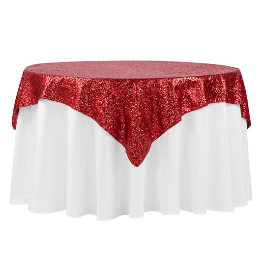 Glitz Sequin Tablecloth Overlay Topper 54"x54" Square - Apple Red
