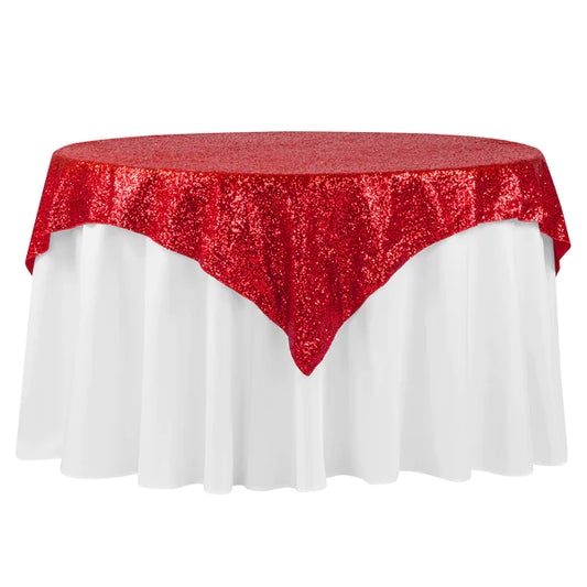 Glitz Sequin Tablecloth Overlay Topper 54"x54" Square - Red