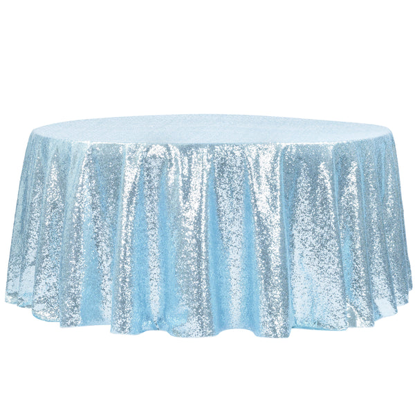 Glitz Sequins 120" Round Tablecloth - Baby Blue