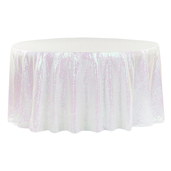Glitz Sequins 120" Round Tablecloth - Iridescent White