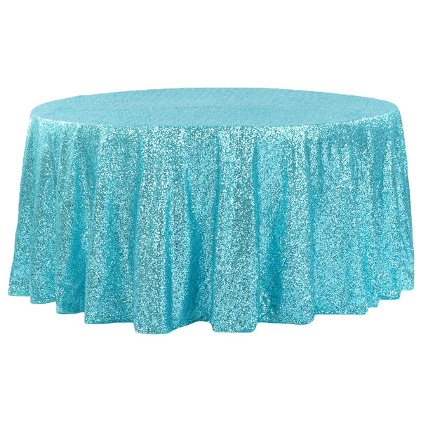 Glitz Sequins 120" Round Tablecloth - Turquoise