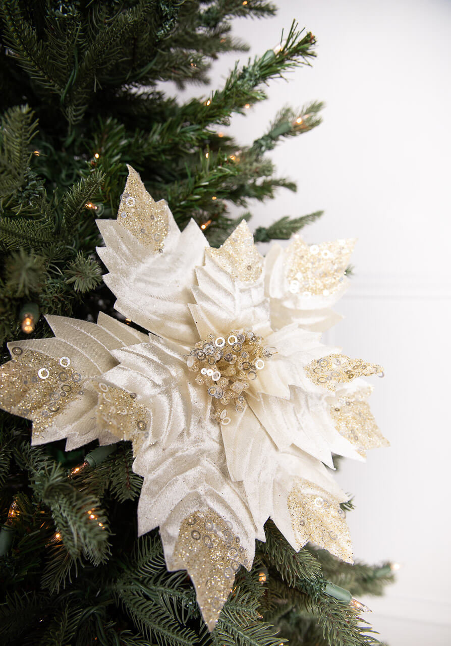24” Poinsettia Stem - Ivory and Gold
