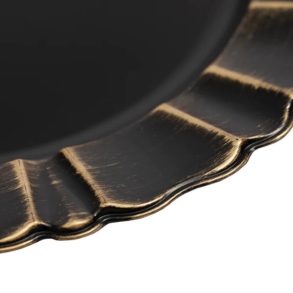 Waved Scalloped Acrylic 13" Charger Plate - Black & Gold