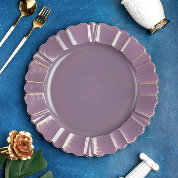 Waved Scalloped Acrylic 13" Charger Plate - Lavender & Gold
