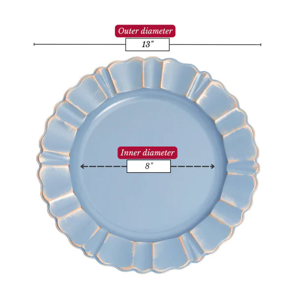Waved Scalloped Acrylic 13" Charger Plate - Dusty Blue & Gold