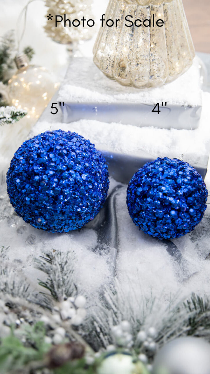 5” Midnight Blue Sequins & Jewels Ball Ornament