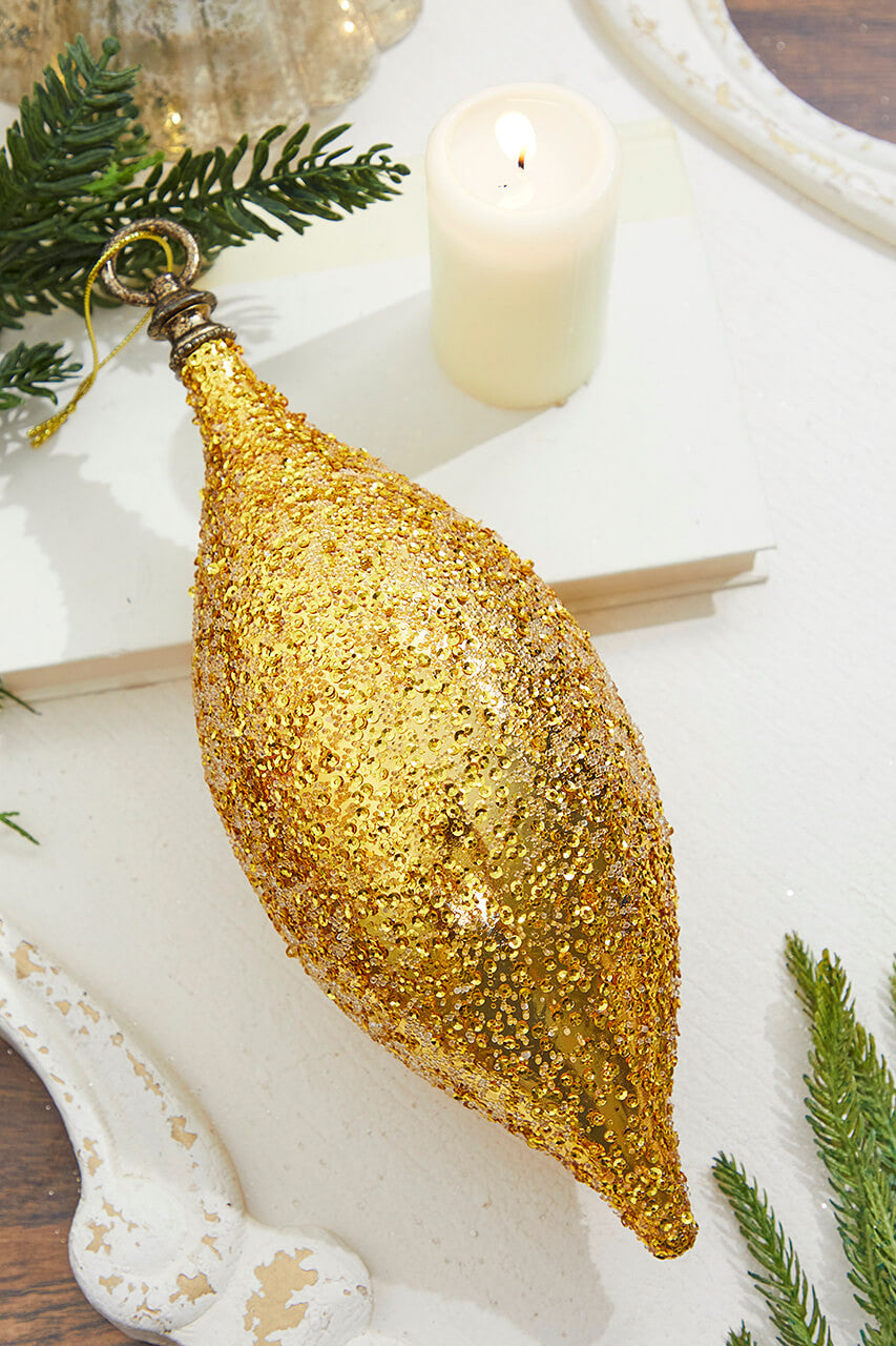 12” Gold Beaded Finial Ornament