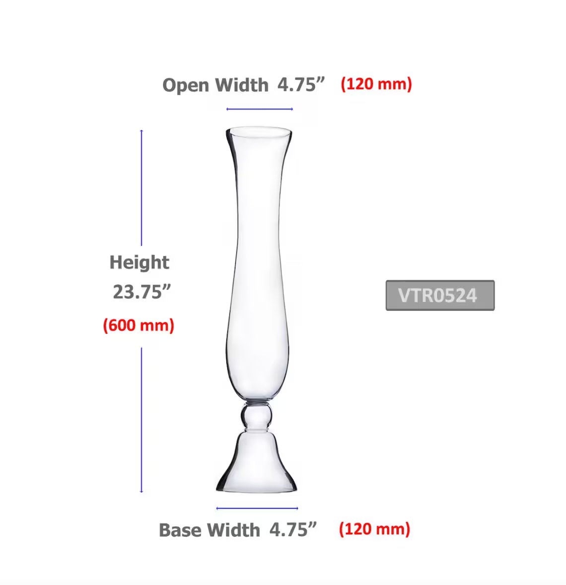 4 PACK 24" Tall Clear Reversible Trumpet Glass Vases