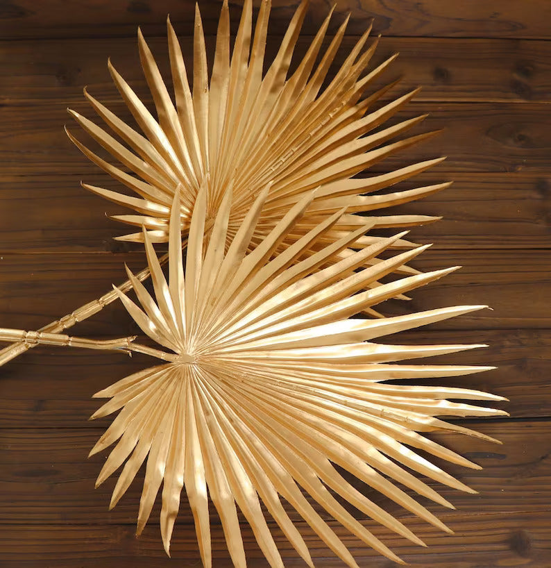 TWO 34" Metallic Gold Artificial Palm Leaf Branch Vase Filler
