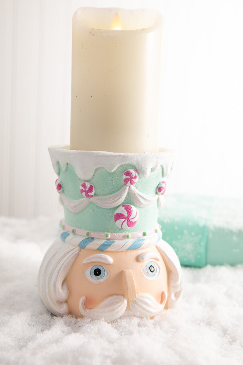 5.5” Teal Resin Pastel Candy Nutcracker Candle Holder