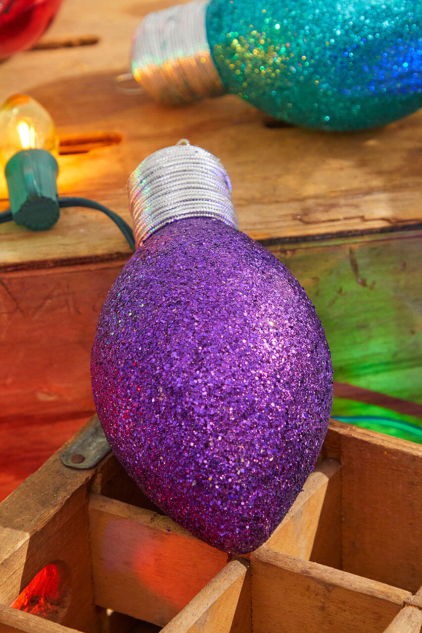7" Purple Glitter Light Bulb Ornament