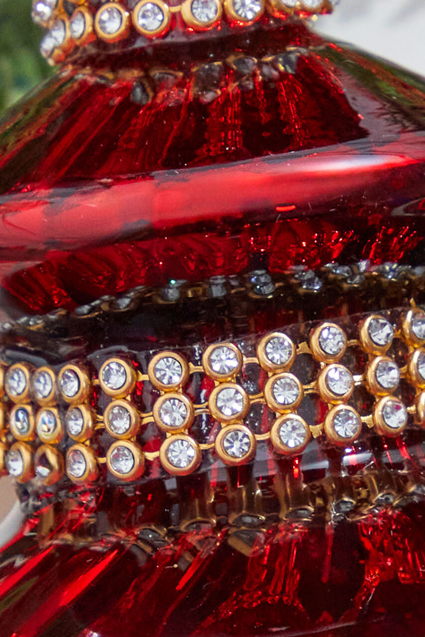 9" Burgundy Glass with Diamond Band Finial Ornament