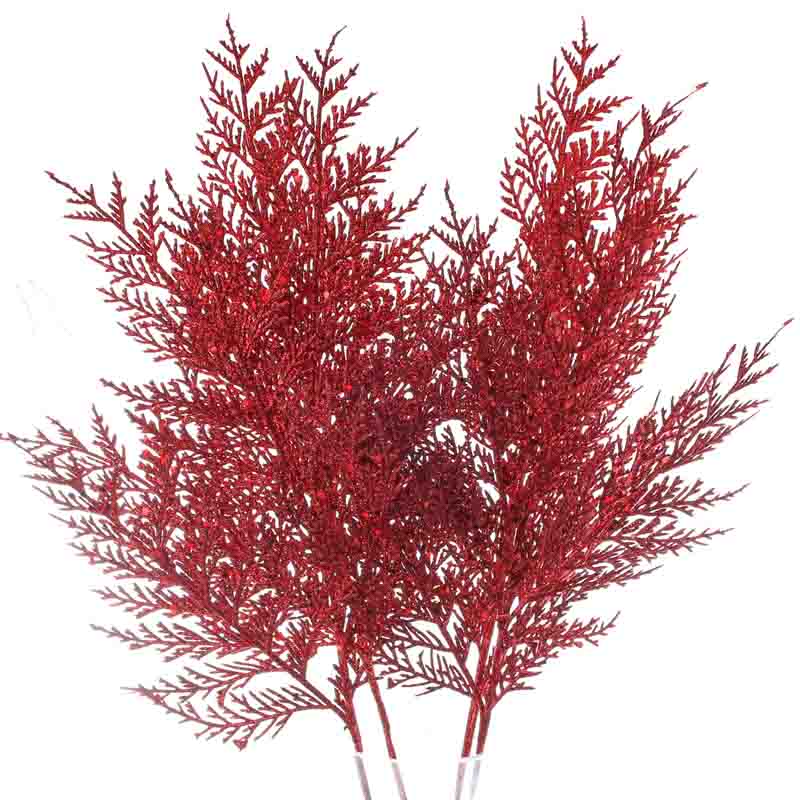 Red Sparkling Artificial Cedar Sprays (Package of 4 pieces)