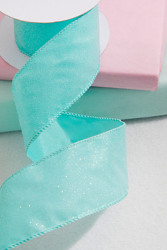 2.5" x 10 Yard Teal Glitter Candy Wired Ribbon