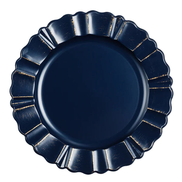 Waved Scalloped Acrylic 13" Charger Plate - Navy Blue & Gold