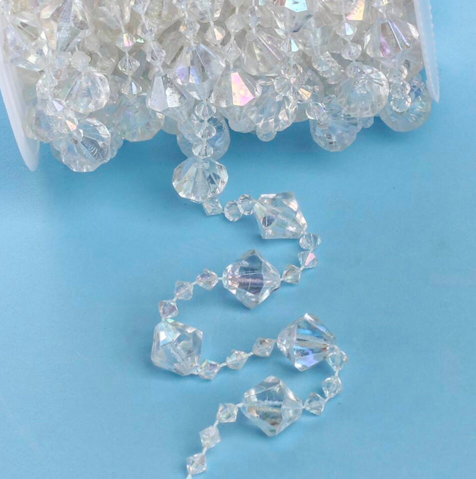 27 FT. Acrylic Crystal Garland Christmas Tree Decorations Sparkly String Sparkly Crystal Decor Balls Wholesale Blue Gatsby Glam Glitz Beads