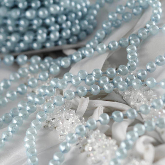 36 FT. Dusty Blue Pearl Garland 6mm Christmas Tree Decorations String Garlands Sale Wholesale Blue Garlands Gatsby Glam Pearls Gifts Favors