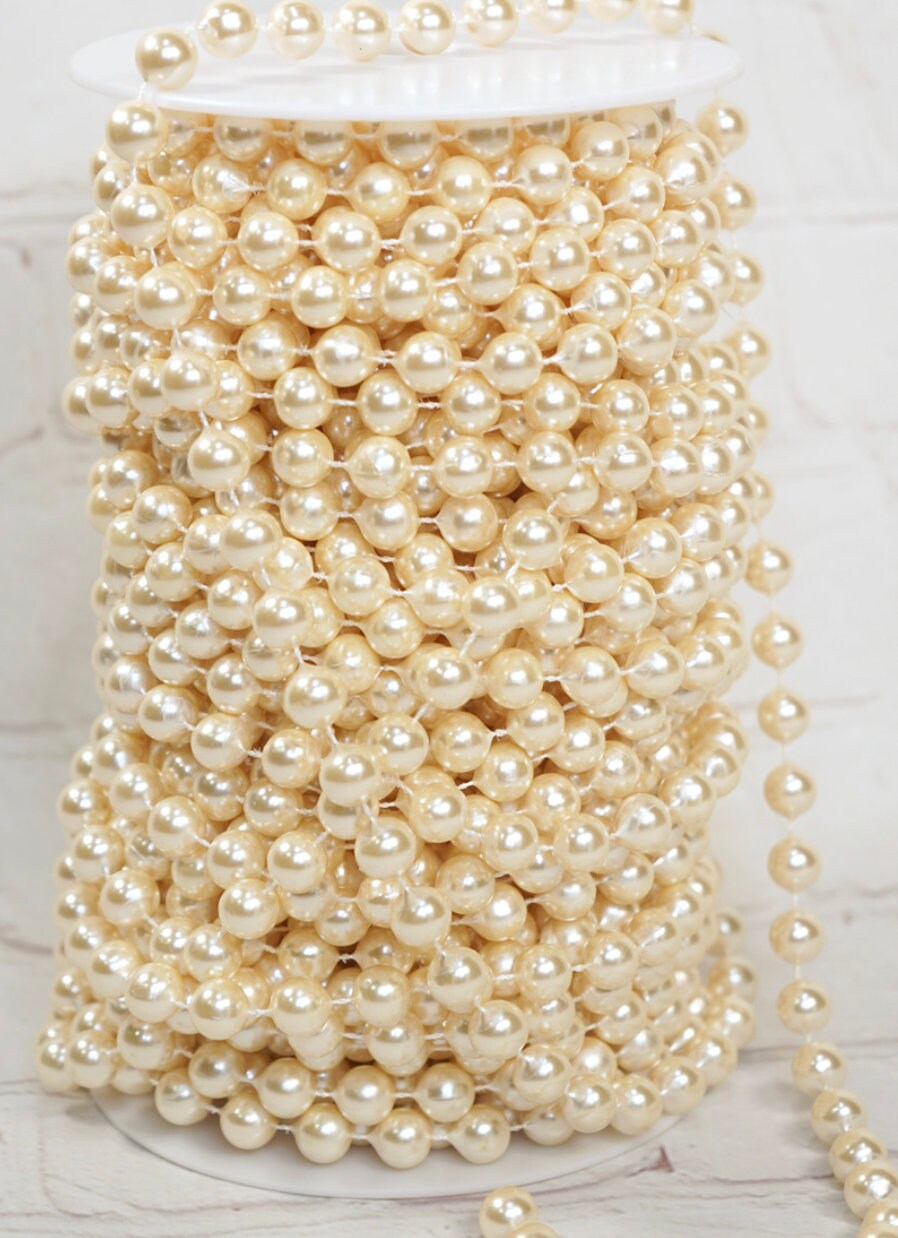 66 FT. Pearl Garland 8mm, Ivory Christmas Tree Decorations String Garlands Cream Decor Sale Wholesale Garlands Gatsby Glam Pearls Gift Favor