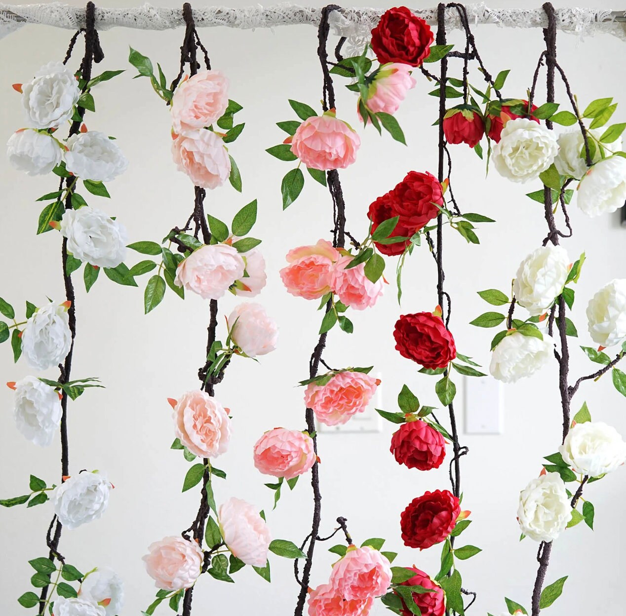 6 FT. Red Peony Garland Vine Spring Decor Easter Floral Arrangements Wedding Ceremony Outdoor Hanging Flowers Red Faux Peony Flower Sale