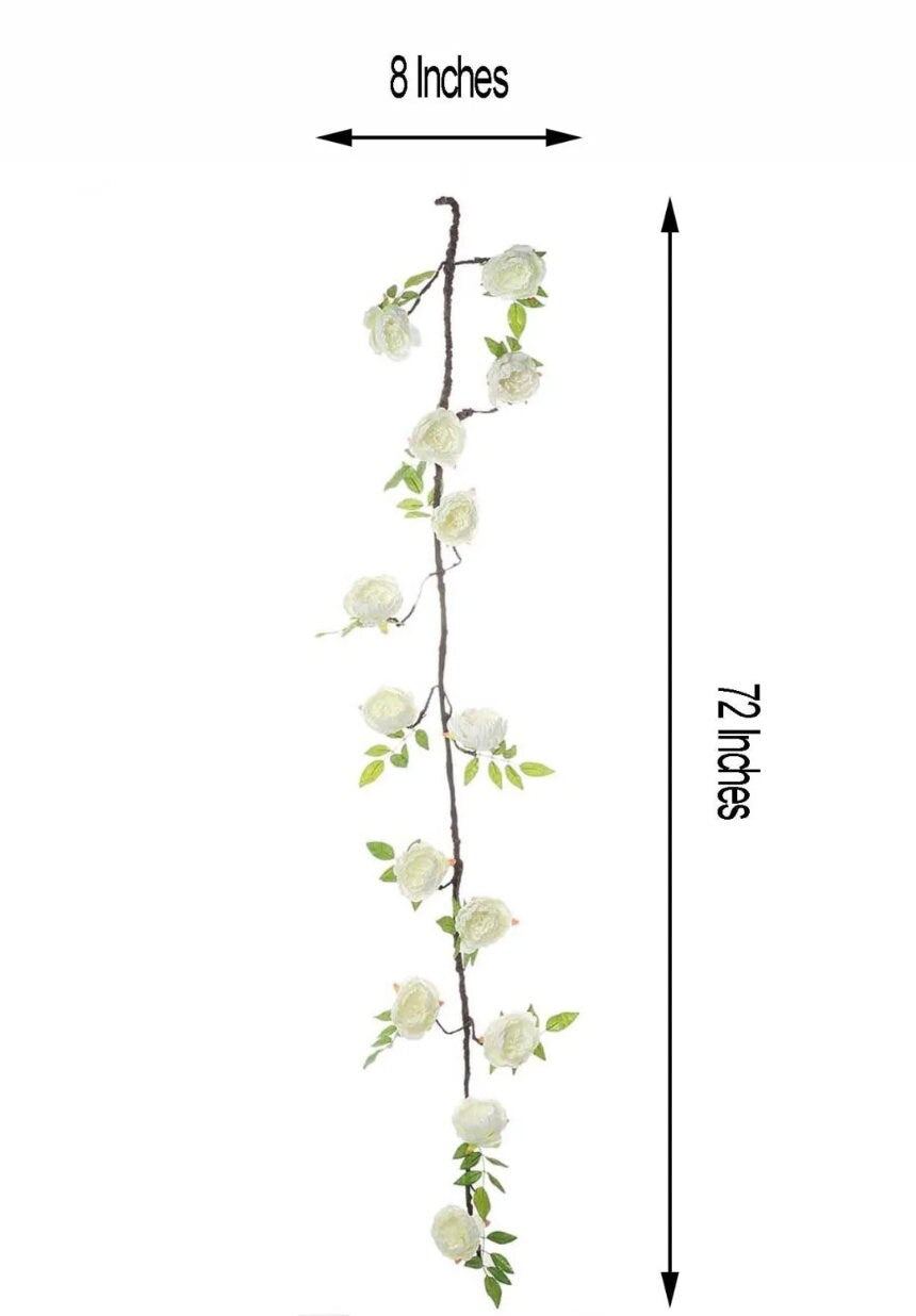 6 FT. White Peony Garland Vine Spring Decor Easter Floral Arrangements Wedding Ceremony Outdoor Hanging Flowers Faux Ceiling Wholesale
