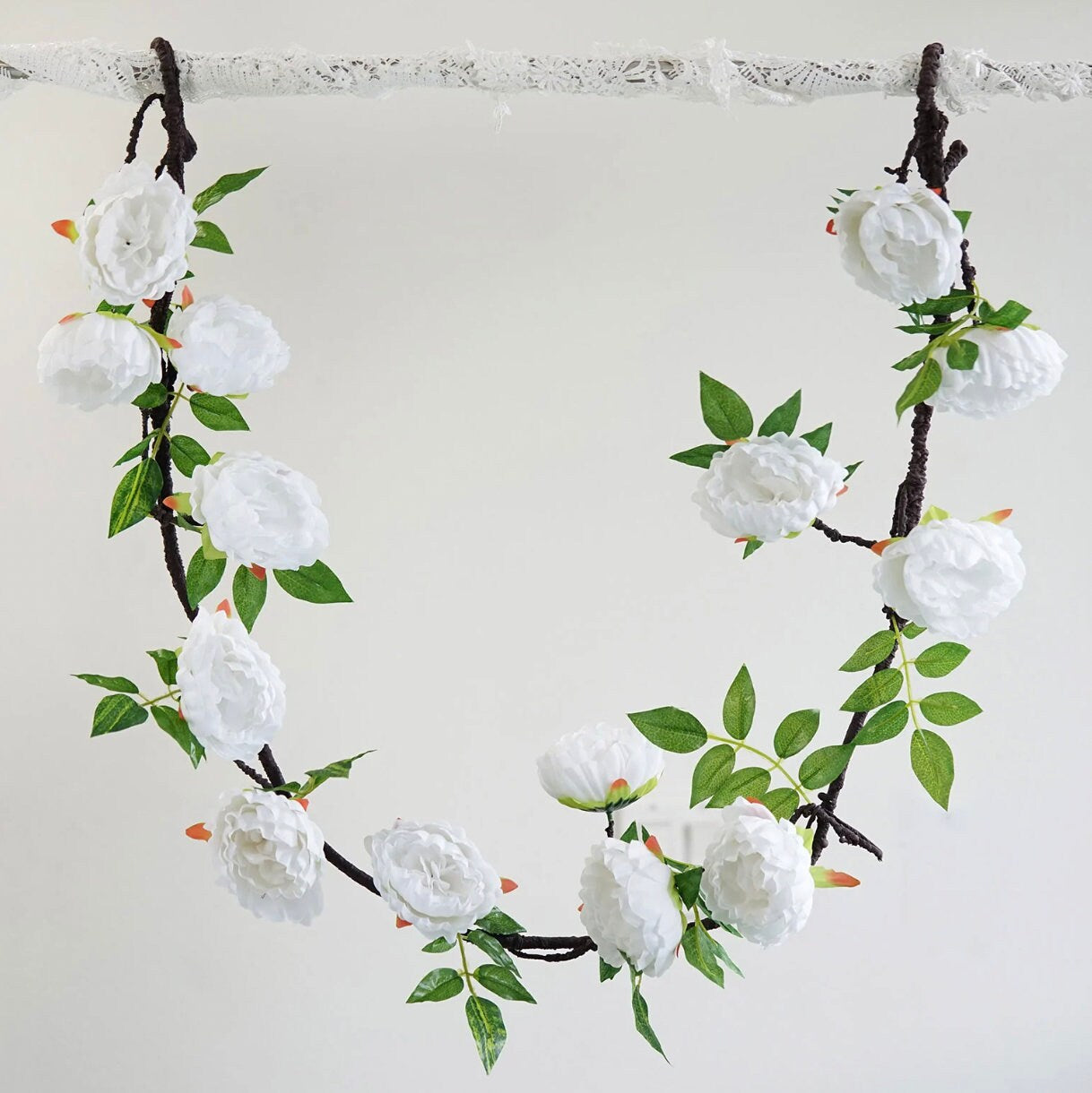 FOUR 6 FT. White Peony Garland Vine Spring Decor Easter Floral Arrangements Wedding Ceremony Outdoor Hanging Flowers Faux Ceiling Wholesale