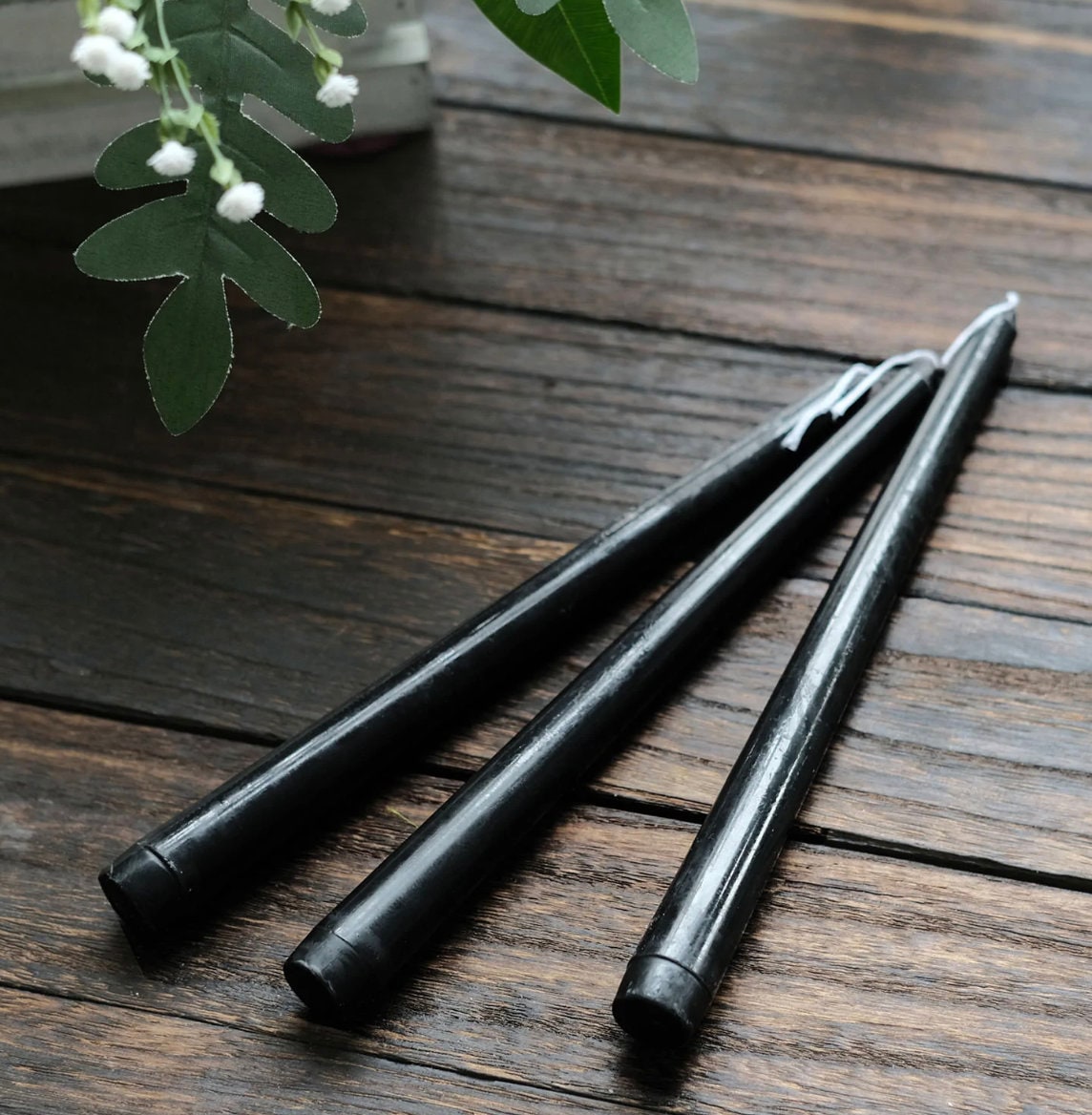 24 Smokeless Black Taper Candles Premium Long Wax Candles Unscented Romantic Wedding Minimal Wholesale Sale Decoration Dripless Gothic