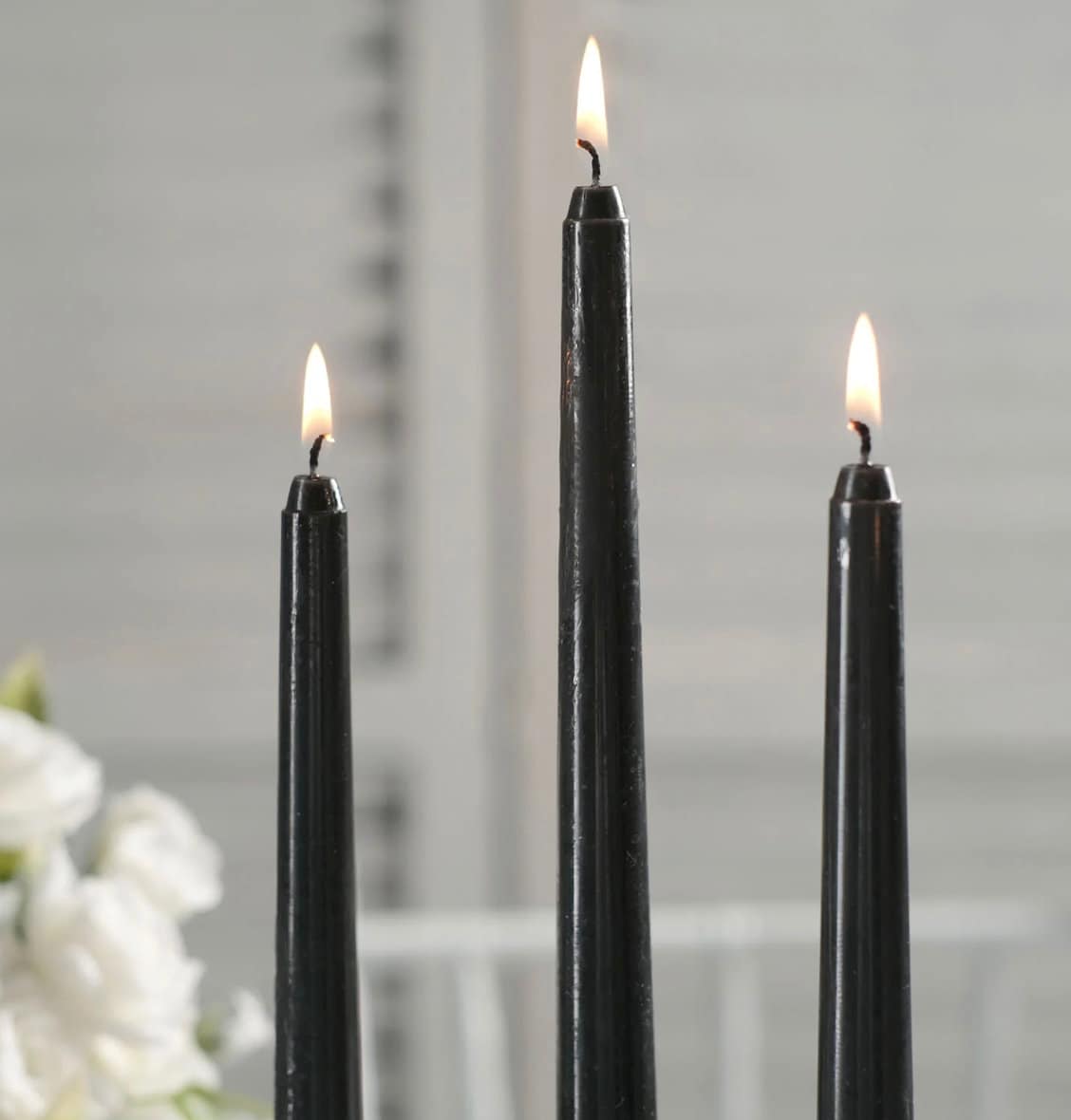 24 Smokeless Black Taper Candles Premium Long Wax Candles Unscented Romantic Wedding Minimal Wholesale Sale Decoration Dripless Gothic