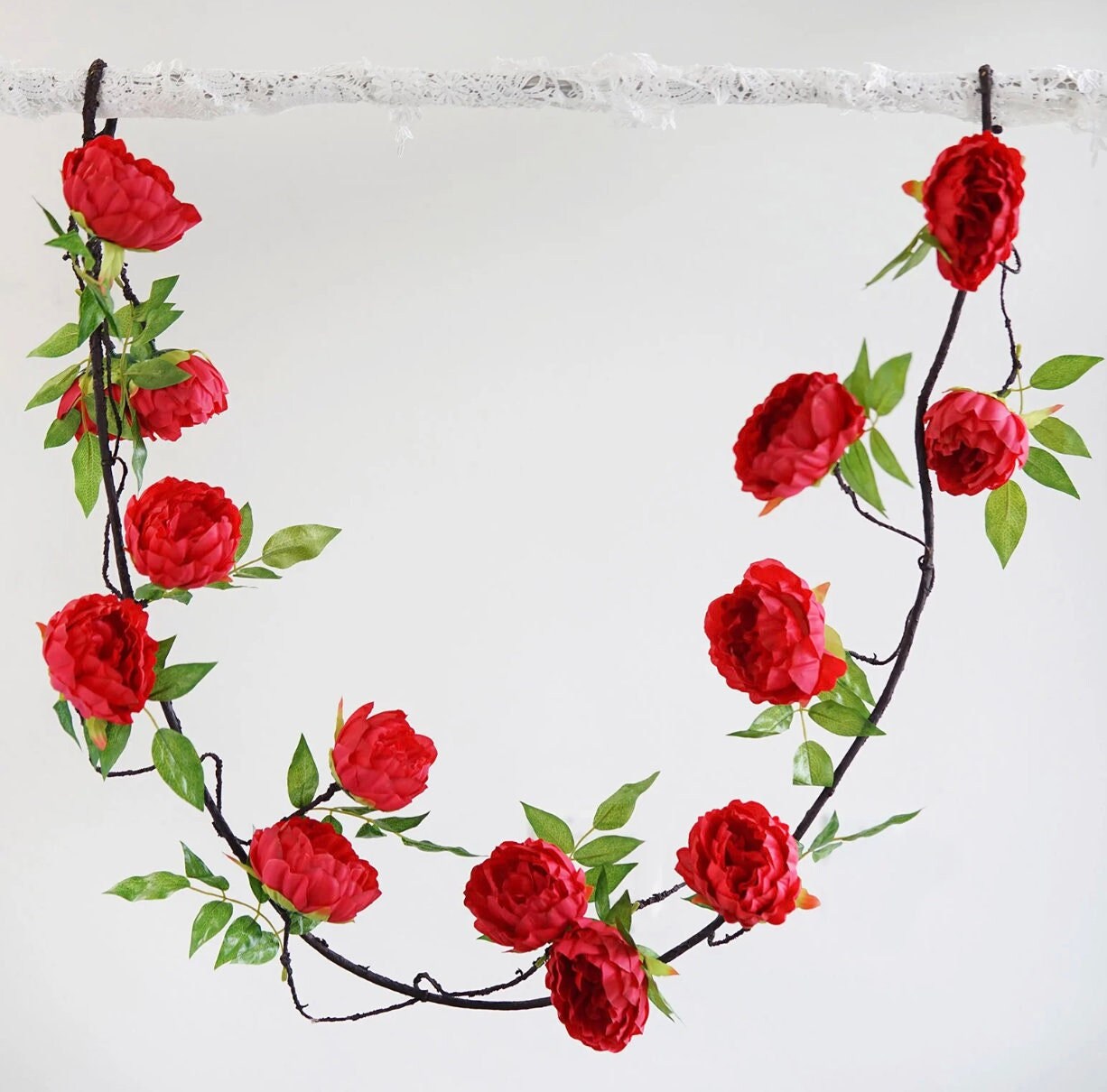 6 FT. Red Peony Garland Vine Spring Decor Easter Floral Arrangements Wedding Ceremony Outdoor Hanging Flowers Red Faux Peony Flower Sale