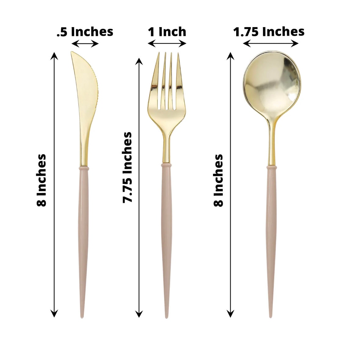 24 Gold Beige Cutlery Forks Spoons Knives Dinner Dessert Plastic Flatware Dinnerware Heavy Duty Silverware Birthday Bridal Baby Rehearsal