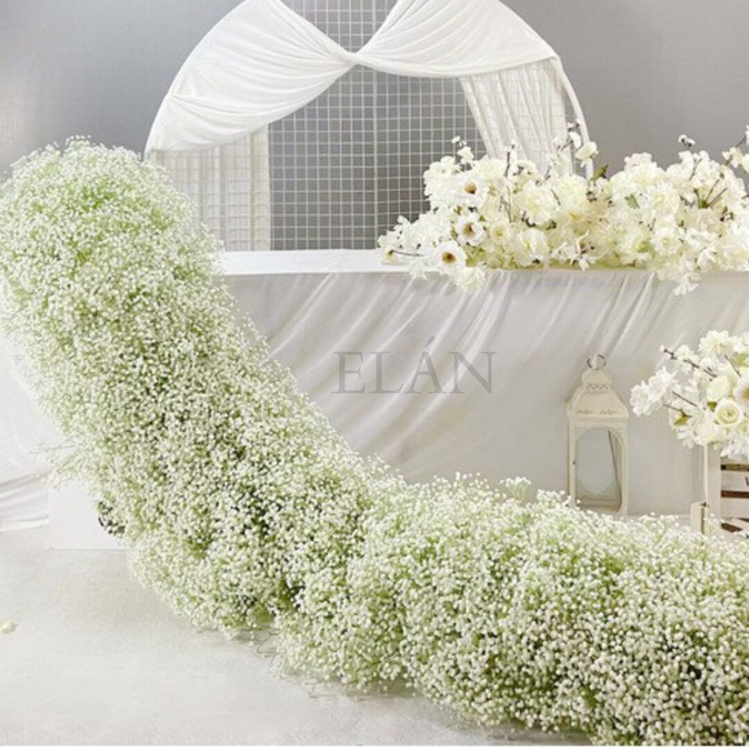 6 FT. Baby's Breath Garland White Floral Table Runner Rehearsal Dinner Bridal Shower Wedding Flowers Arrangements Artificial Gypsophila Sale