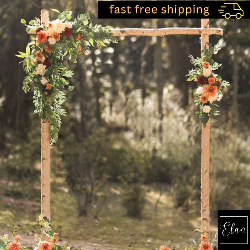 7.5 FT. Rustic Square Birch Arch Distressed Wedding Photography Backdrop Stand Ceremony Outdoor Decorations Photo booth Background Floral