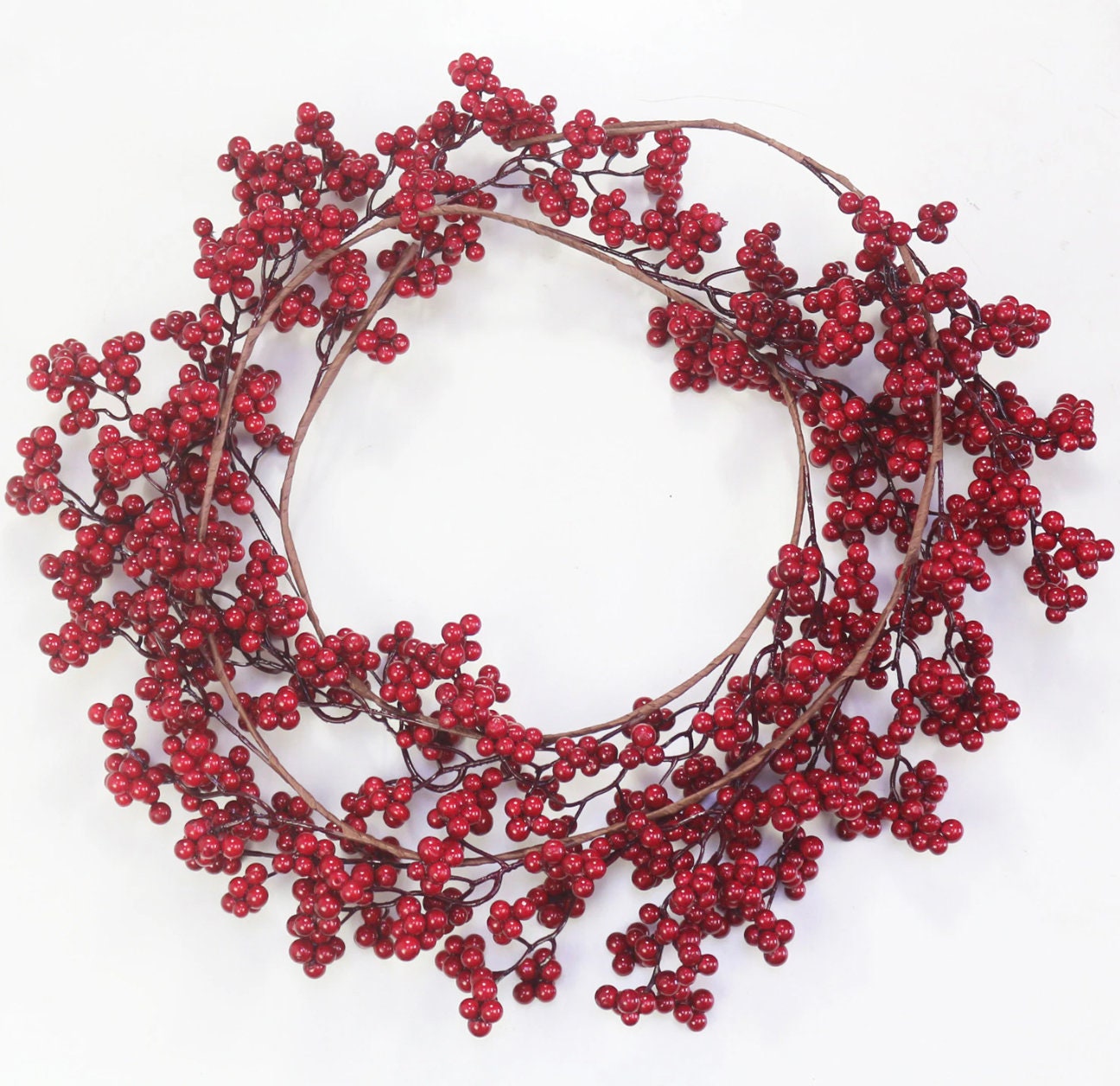 5.9 FT. Faux Red Berry Christmas Garland FREE LED Lights Holiday Garland Tree Decorations Primitive Old Decor Mantle Fireplace Decorations