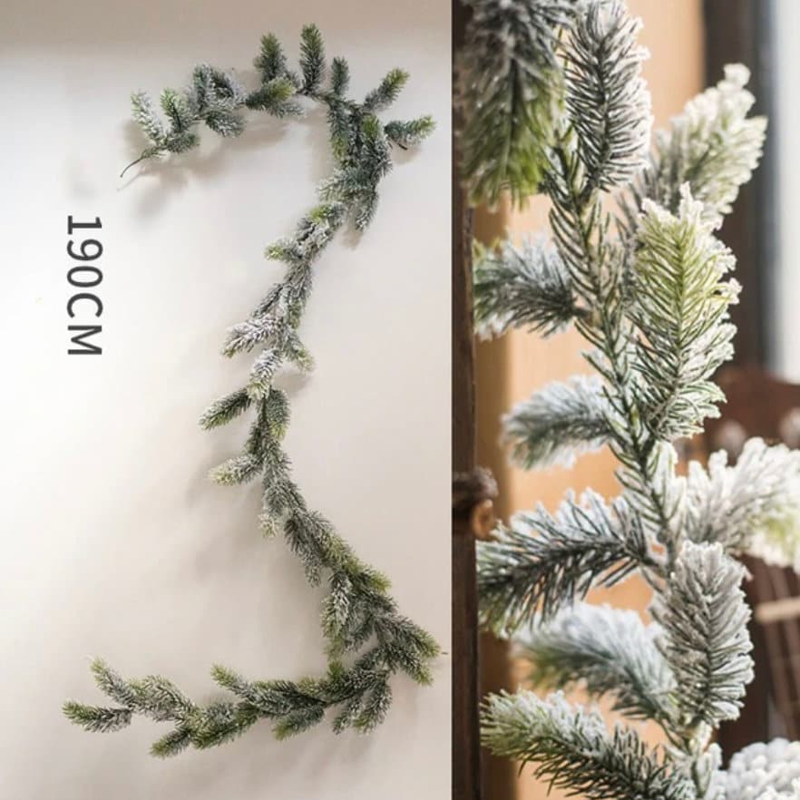5.9FT Rustic Snowy Pine Christmas Garland FREE LED Lights Tree Decorations Primitive Garlands Holiday Decor Wholesale Mantle Fireplace Snow