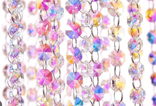 3 FT. Iridescent Glass Crystal Garlands, Christmas Decor, Aurora Borealis Wholesale Crystals, Glass Bead Garland, 14mm Crystals on Rings