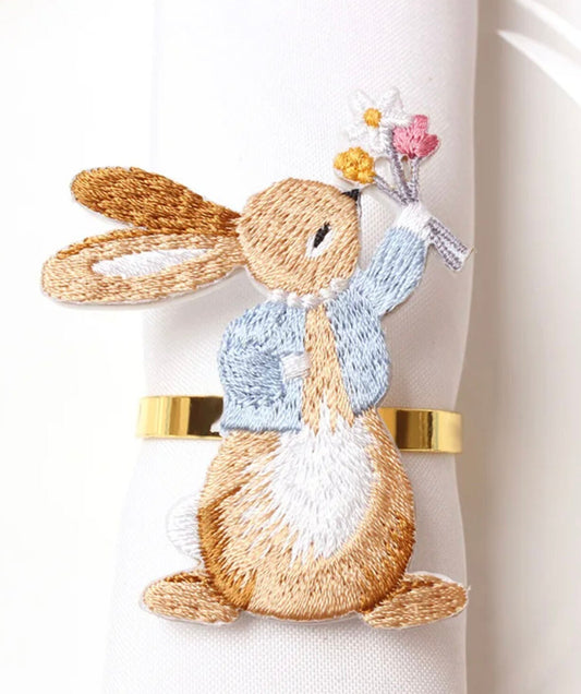 8 Bunny Rabbit Embroidery Napkin Rings, Easter Table Setting, Easter Table Decor, Spring Table Decor, Bunny Home Decor, Carrot Table Decor