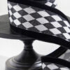 4" x 10 Yard Black and White Harlequin Wired Ribbon - Image 3