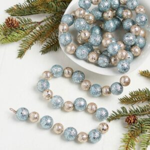 6 FT. Ice Blue Glittered Pearl Garland Christmas Tree Decorations Primitive String Sparkly Old Decor Balls Wholesale Blue Gatsby Glam Glitz