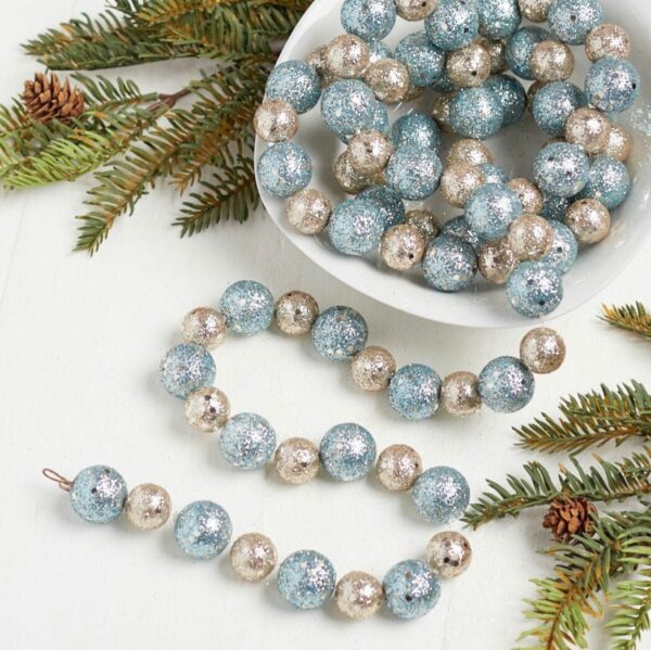 6 FT. Ice Blue Glittered Pearl Garland Christmas Tree Decorations Primitive String Sparkly Old Decor Balls Wholesale Blue Gatsby Glam Glitz