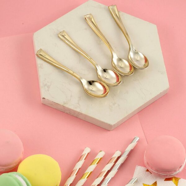 48 Gold Mini Spoons Dessert Plastic Flatware Dinnerware Cutlery Recyclable Dessert Display Silverware Forks