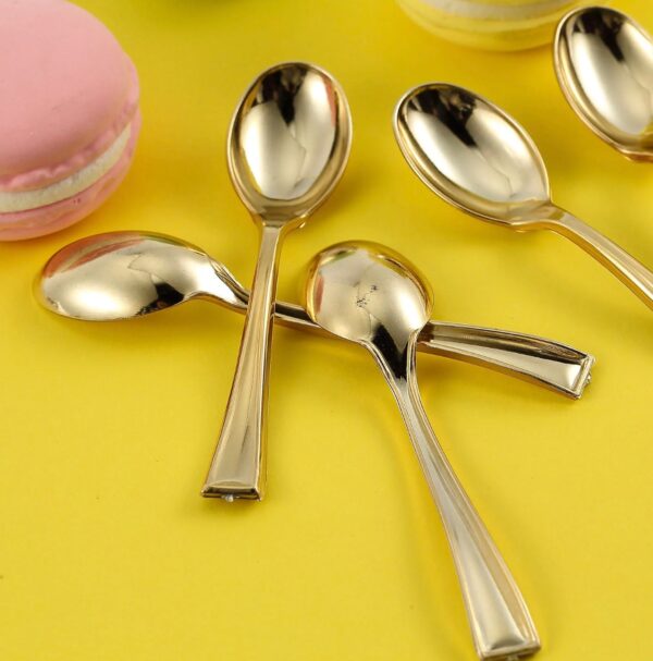 48 Gold Mini Spoons Dessert Plastic Flatware Dinnerware Cutlery Recyclable Dessert Display Silverware Forks