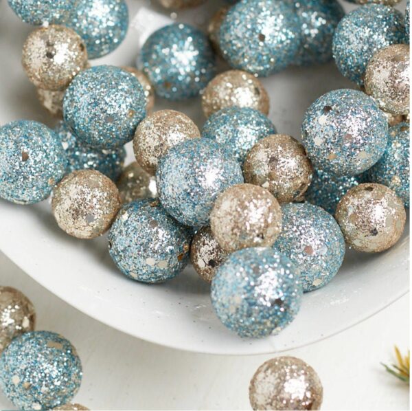 6 FT. Ice Blue Glittered Pearl Garland Christmas Tree Decorations Primitive String Sparkly Old Decor Balls Wholesale Blue Gatsby Glam Glitz